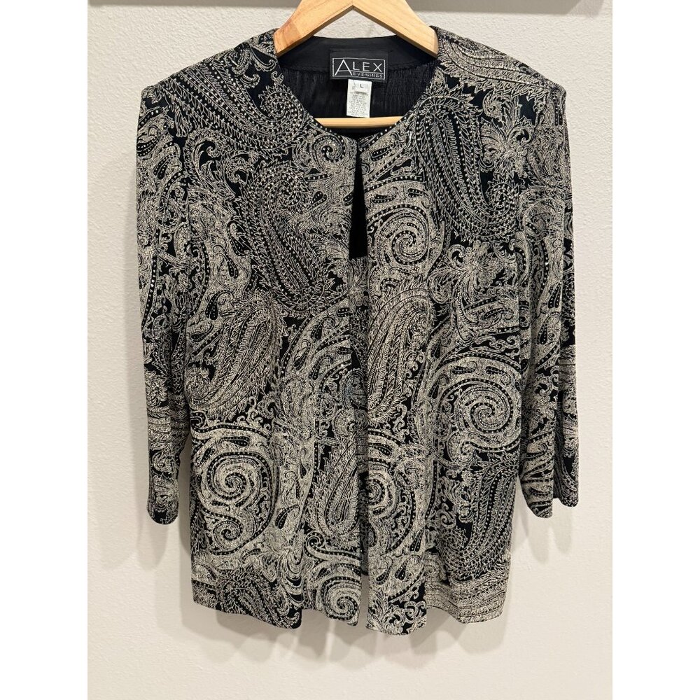 Alex Evenings Women's Tank And Jacket Set Large Glitter Paisley Dressy Business